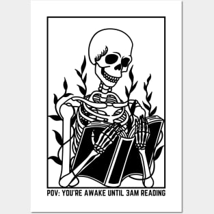 skeleton reading book at 3am Posters and Art